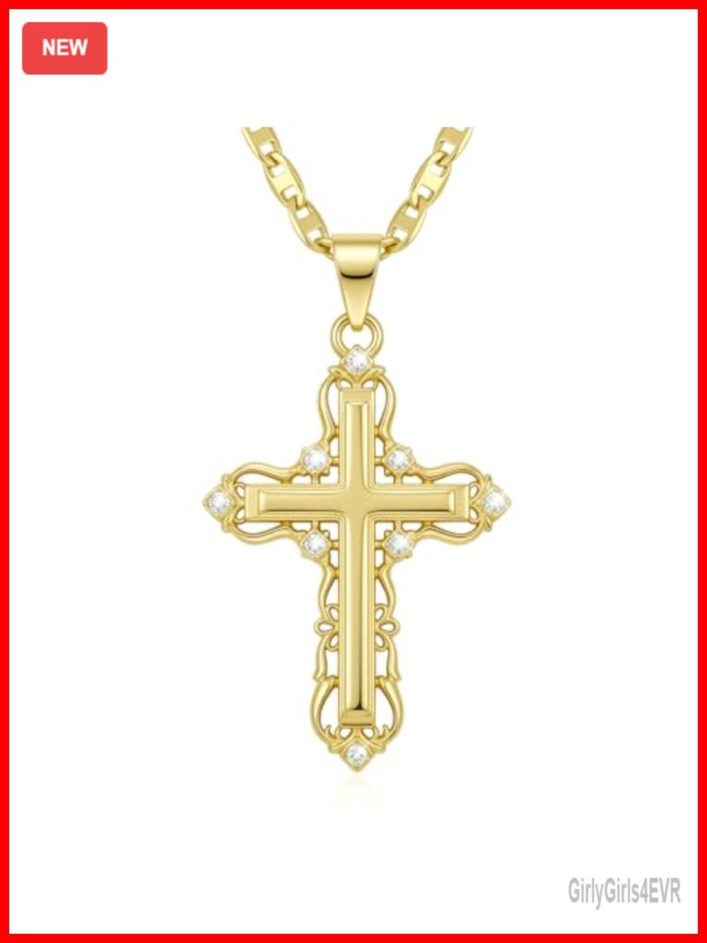 14K Gold Plated Cross Necklace Cubic Zirconia Pendant Faith Jewelry Gift